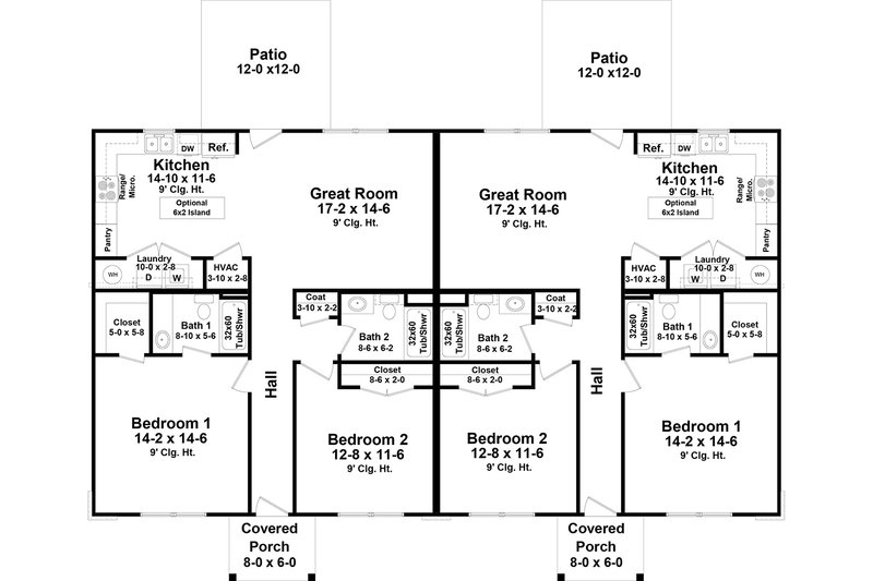 House Blueprint - Floor Plan - Main Floor for Southern House Plan #21-484 - 2 bed, 2 bath