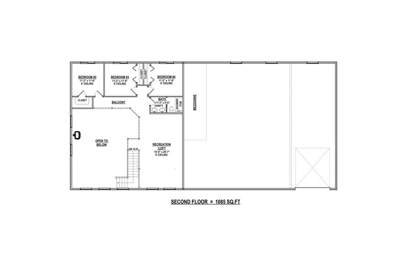 Architectural House Design - Floor Plan - Upper Floor for Barndominium House Plan #1084-15 - 4 bed, 2.5 bath