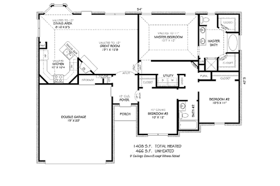Floor Plan - Main Floor for Traditional House Plan #424-89 - 3 bed, 2 bath