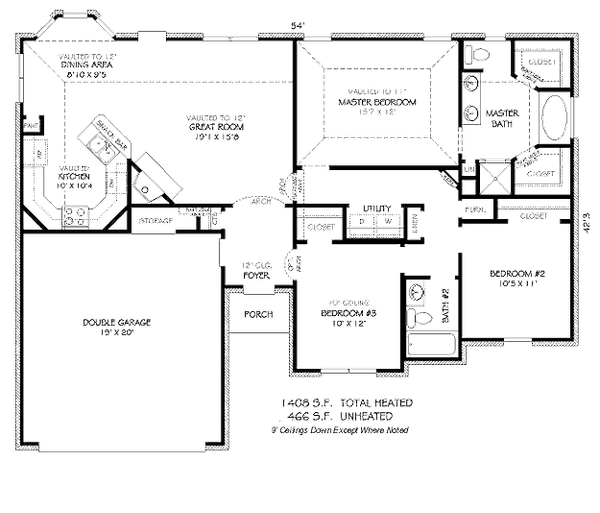 Floor Plan - Main Floor for Traditional House Plan #424-89 - 3 bed, 2 bath