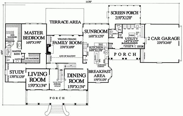 House Blueprint - Main Level Floor Plan - 4500 square foot Country home
