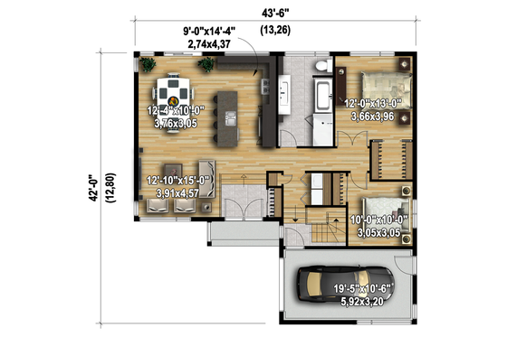Floor Plan - Main Floor 1 for Contemporary House Plan #25-4662 - 2 bed, 1 bath