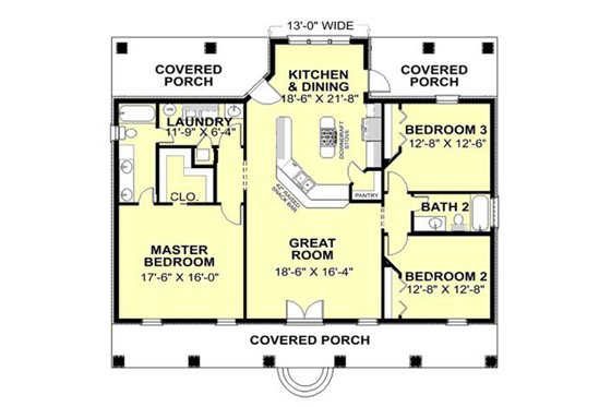 Floor Plan - Main Floor for Farmhouse House Plan #44-240 - 3 bed, 2 bath