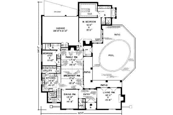 Floor Plan - Main Floor for European House Plan #312-412 - 4 bed, 3.5 bath