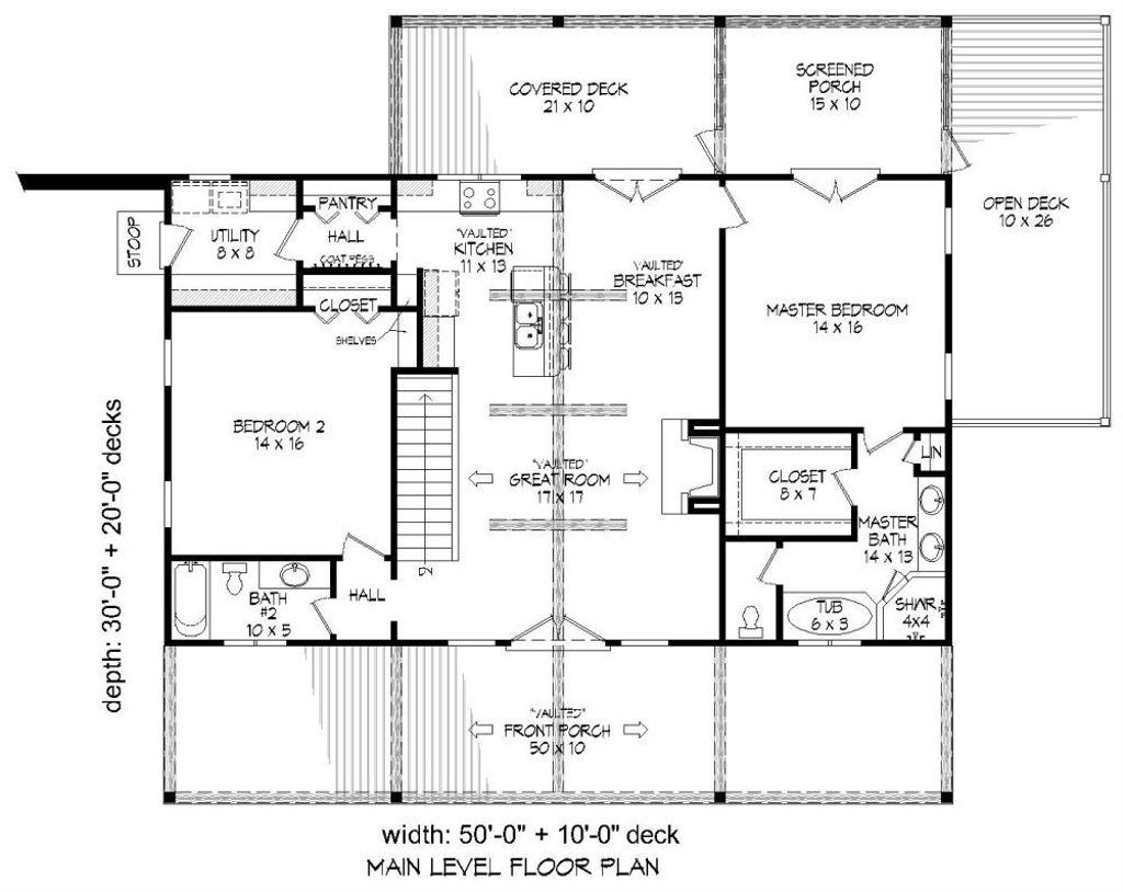 Country Style House Plan - 2 Beds 2 Baths 1500 Sq/Ft Plan ...