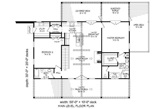 Floor Plan - Main Floor for Country House Plan #932-15 - 2 bed, 2 bath