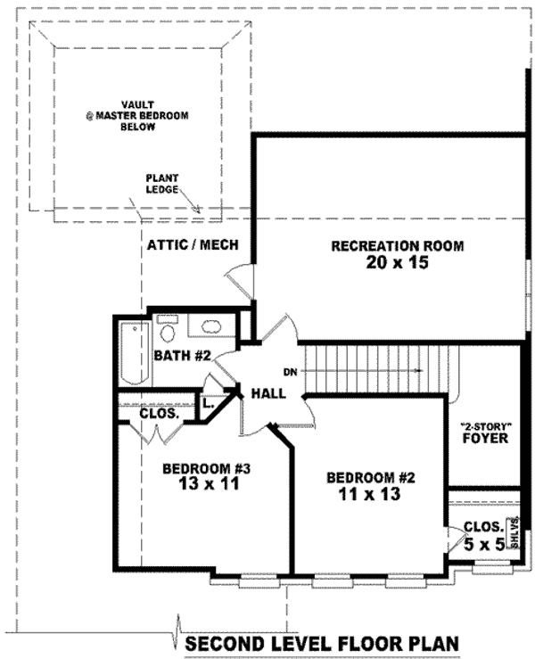 Floor Plan - Upper Floor for European House Plan #81-785 - 3 bed, 2.5 bath