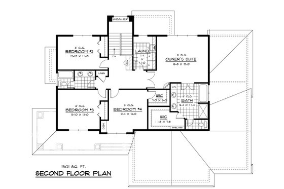 Floor Plan - Upper Floor for Traditional House Plan #51-293 - 4 bed, 2.5 bath