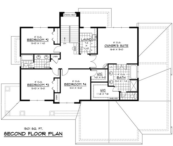 Floor Plan - Upper Floor for Traditional House Plan #51-293 - 4 bed, 2.5 bath