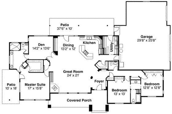 Floor Plan - Main Floor for Ranch House Plan #124-395 - 3 bed, 2.5 bath