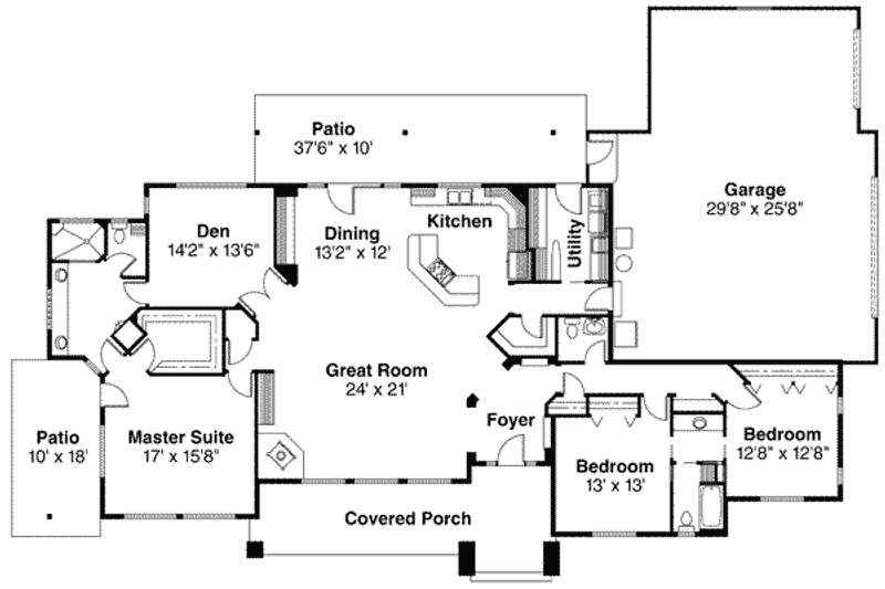 House Blueprint - Floor Plan - Main Floor for Ranch House Plan #124-395 - 3 bed, 2.5 bath