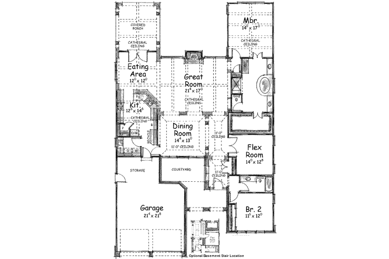 House Blueprint - Floor Plan - Main Floor for European House Plan #20-1415 - 3 bed, 2 bath