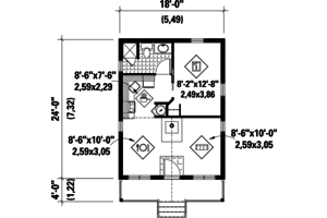 Floor Plan - Main Floor for Country House Plan #25-4738 - 1 bed, 1 bath