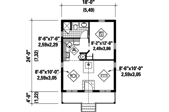 Floor Plan - Main Floor for Country House Plan #25-4738 - 1 bed, 1 bath