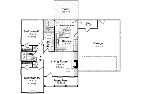 Floor Plan - Main Floor for Traditional House Plan #21-166 - 2 bed, 2 bath
