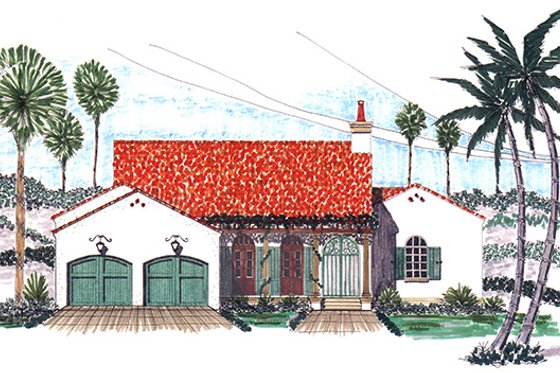 Exterior - Front Elevation for Adobe / Southwestern House Plan #76-102 - 3 bed, 2.5 bath