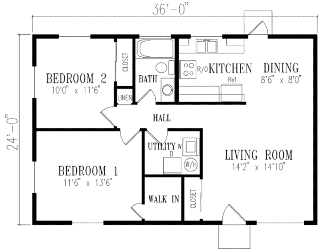 Ranch Style House Plan 2 Beds 1 Baths 864 Sq/Ft Plan 1