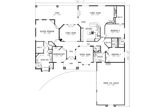 Floor Plan - Main Floor for Mediterranean House Plan #1-804 - 4 bed, 3.5 bath