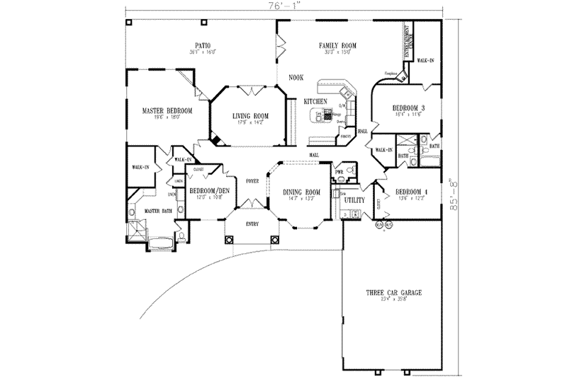 Dream House Plan - Floor Plan - Main Floor for Mediterranean House Plan #1-804 - 4 bed, 3.5 bath