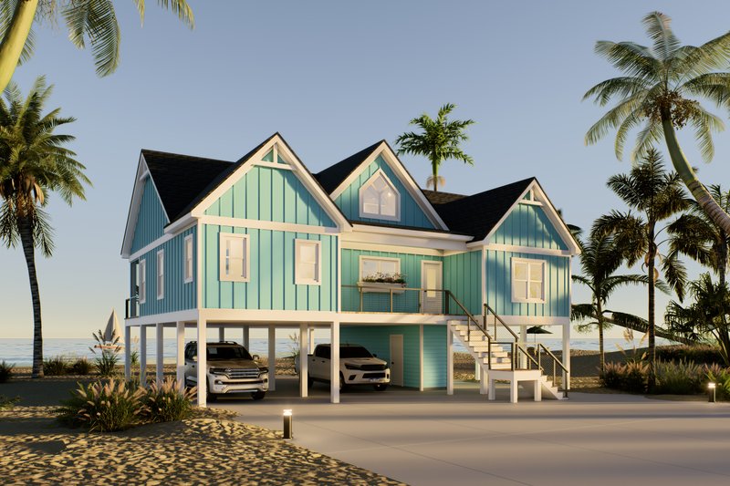 House Blueprint - Exterior - Front Elevation 3 for Beach House Plan #932-1453 - 3 bed, 2 bath