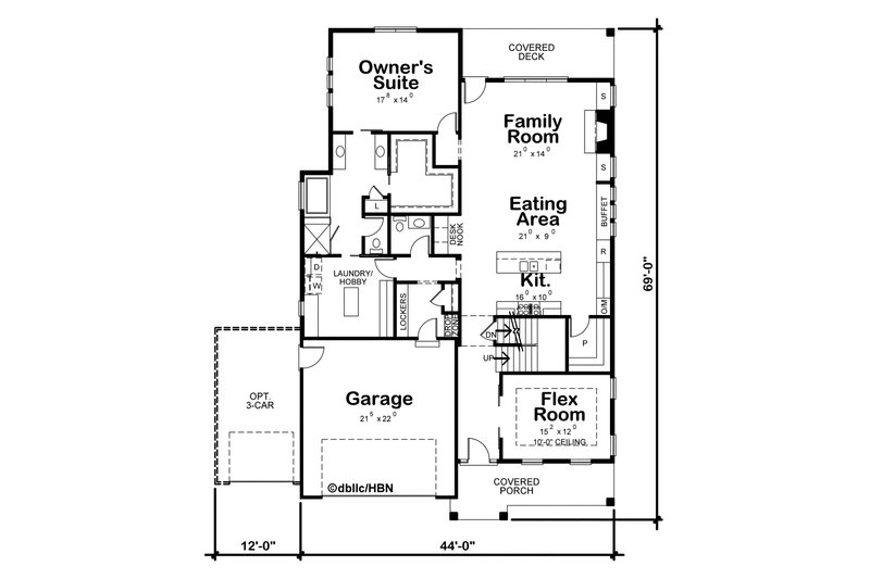 House Blueprint - Floor Plan - Main Floor for Craftsman House Plan #20-2571 - 3 bed, 2.5 bath