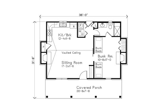 Floor Plan - Main Floor for Cabin House Plan #22-617 - 1 bed, 1 bath