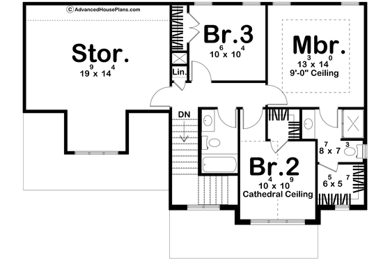 Floor Plan - Upper Floor for Traditional House Plan #455-545 - 3 bed, 2.5 bath