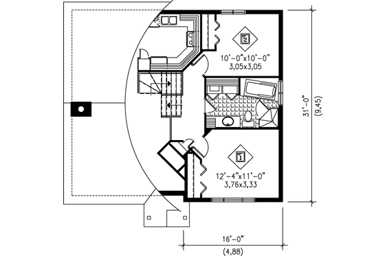 Floor Plan - Upper Floor for Traditional House Plan #25-324 - 2 bed, 1 bath