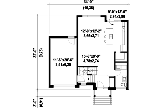 Floor Plan - Main Floor for Contemporary House Plan #25-4347 - 3 bed, 1 bath