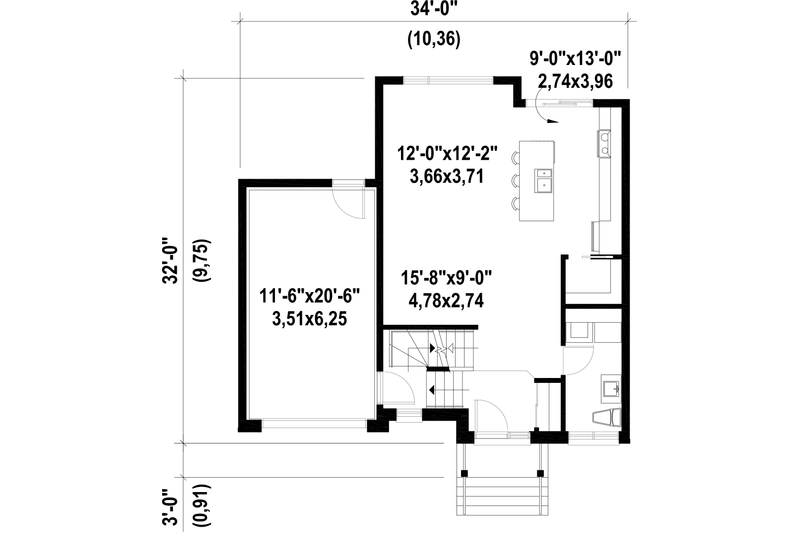 Home Plan - Floor Plan - Main Floor for Contemporary House Plan #25-4347 - 3 bed, 1 bath