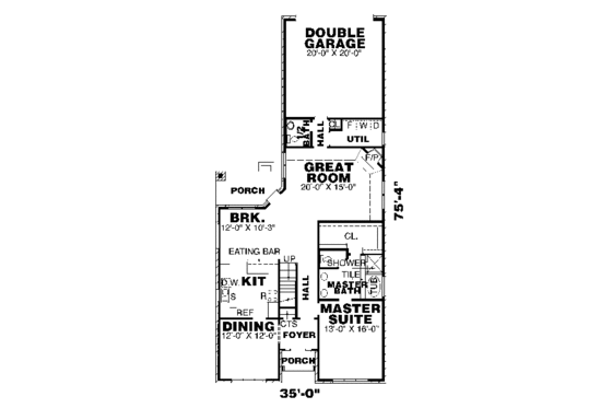 Floor Plan - Main Floor for Traditional House Plan #34-154 - 3 bed, 2.5 bath