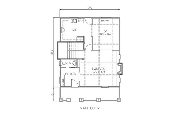 Floor Plan - Main Floor for Craftsman House Plan #423-40 - 3 bed, 2.5 bath