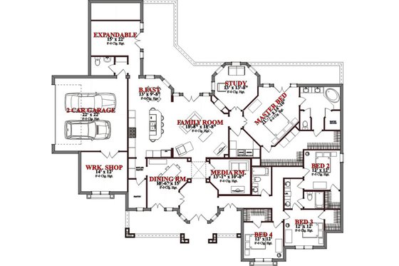 Floor Plan - Main Floor for Mediterranean House Plan #63-325 - 4 bed, 3.5 bath