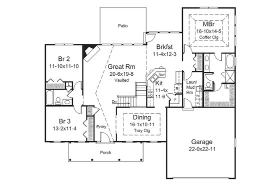 Floor Plan - Main Floor for Ranch House Plan #57-639 - 3 bed, 2 bath