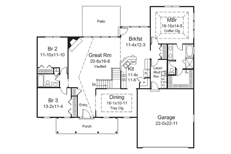 Dream House Plan - Floor Plan - Main Floor for Ranch House Plan #57-639 - 3 bed, 2 bath