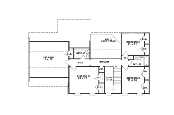 Floor Plan - Upper Floor for Colonial House Plan #81-205 - 4 bed, 3.5 bath
