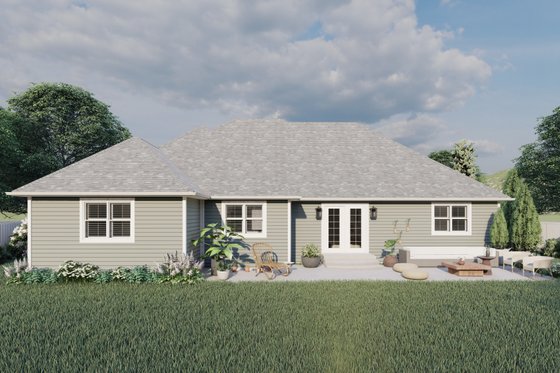 Exterior - Rear Elevation 1 for Ranch House Plan #1060-10 - 3 bed, 2 bath