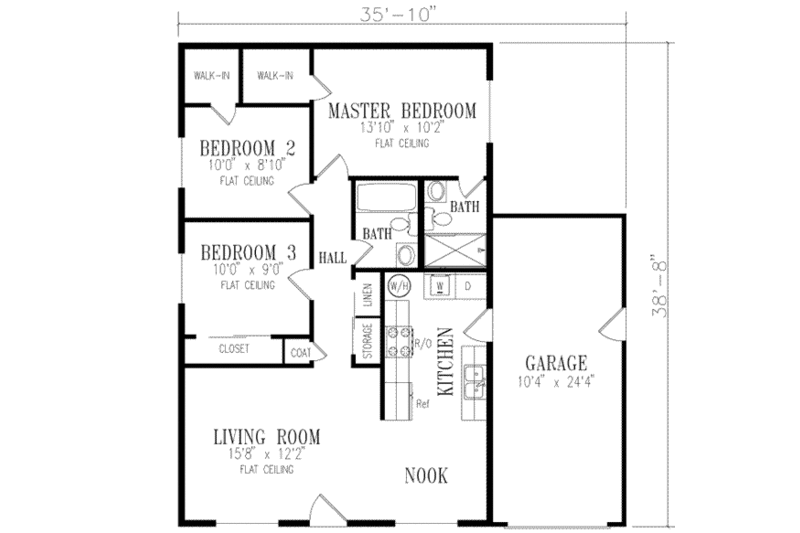 Ranch Style House Plan - 3 Beds 2 Baths 973 Sq/Ft Plan #1-137 ...