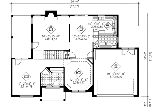 Floor Plan - Main Floor for Traditional House Plan #25-248 - 3 bed, 2.5 bath