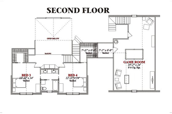 Floor Plan - Upper Floor for Traditional House Plan #63-209 - 4 bed, 3.5 bath