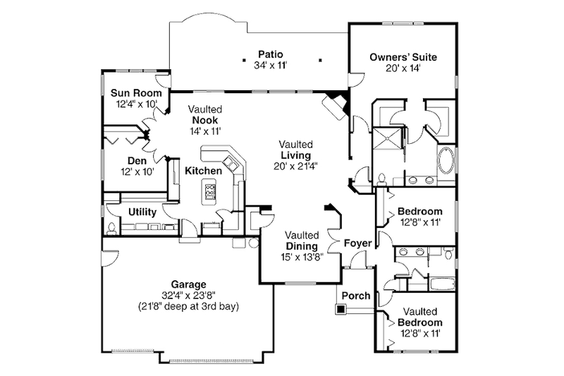 Dream House Plan - Floor Plan - Main Floor for Country House Plan #124-835 - 3 bed, 2.5 bath