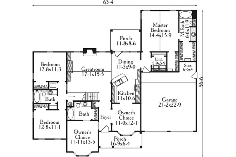 Architectural House Design - Floor Plan - Main Floor for Ranch House Plan #406-234 - 4 bed, 3 bath