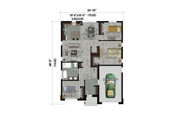 Floor Plan - Main Floor for Contemporary House Plan #25-4878 - 3 bed, 1 bath