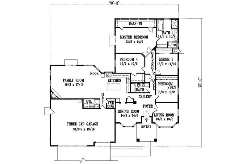Home Plan - Floor Plan - Main Floor for Adobe / Southwestern House Plan #1-1090 - 4 bed, 2.5 bath