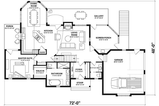 Floor Plan - Main Floor for Cottage House Plan #23-2069 - 4 bed, 3.5 bath