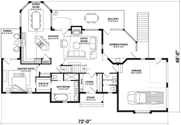 Architectural House Design - Cottage Floor Plan - Main Floor Plan #23-2069