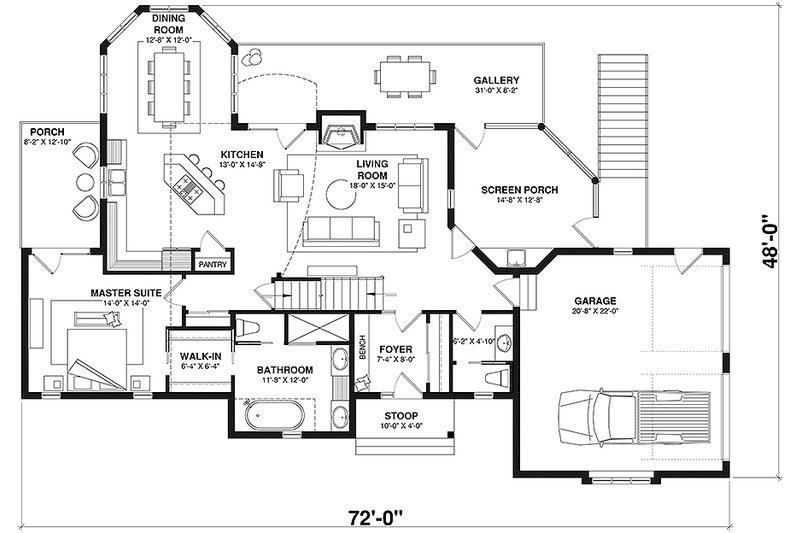 Home Plan - Floor Plan - Main Floor for Cottage House Plan #23-2069 - 4 bed, 3.5 bath