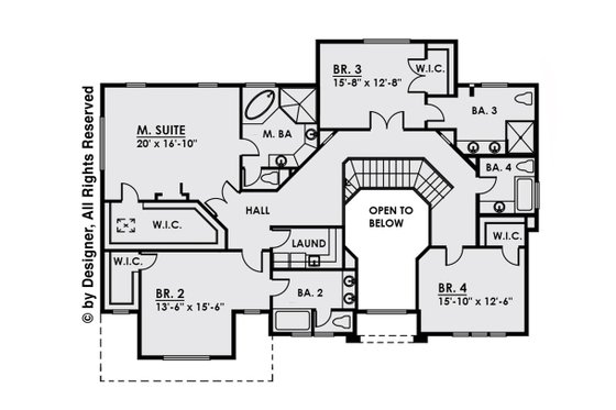 Floor Plan - Upper Floor for Contemporary House Plan #1066-16 - 4 bed, 4.5 bath