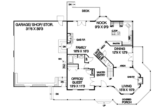 Floor Plan - Main Floor for Farmhouse House Plan #60-286 - 4 bed, 3 bath