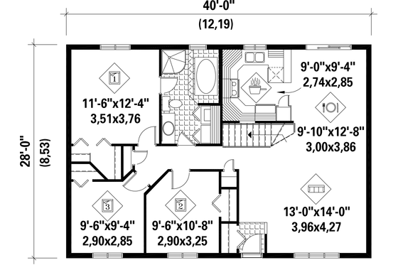 Floor Plan - Main Floor for Country House Plan #25-4804 - 3 bed, 1 bath